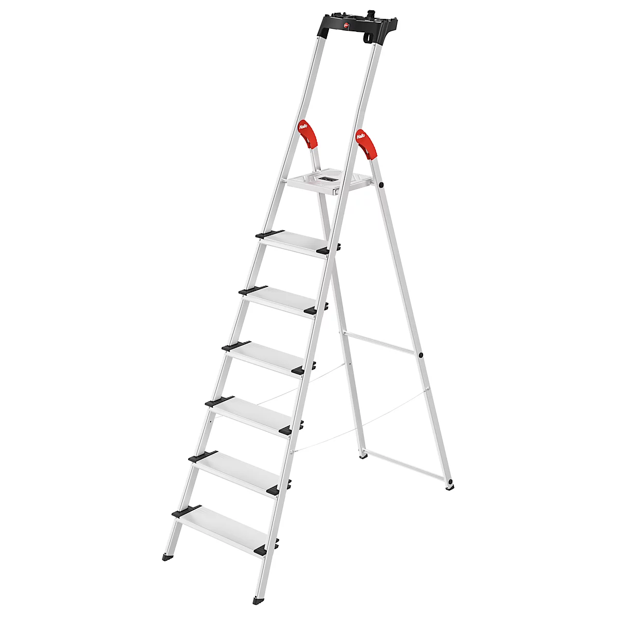 Stufenstehleiter Hailo L80, EN 131, mit Multifunktionsschale & XXL-Stufen, bis 150 kg, 7 Stufen