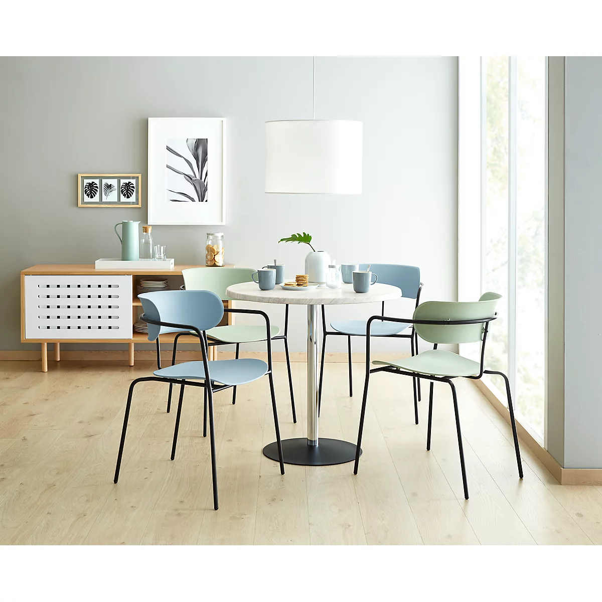 Stuhl BISTRO, Stahlrohr/PP, versch. Farben, B 535 x T 545 x H 760 mm, 4 Stück, blau