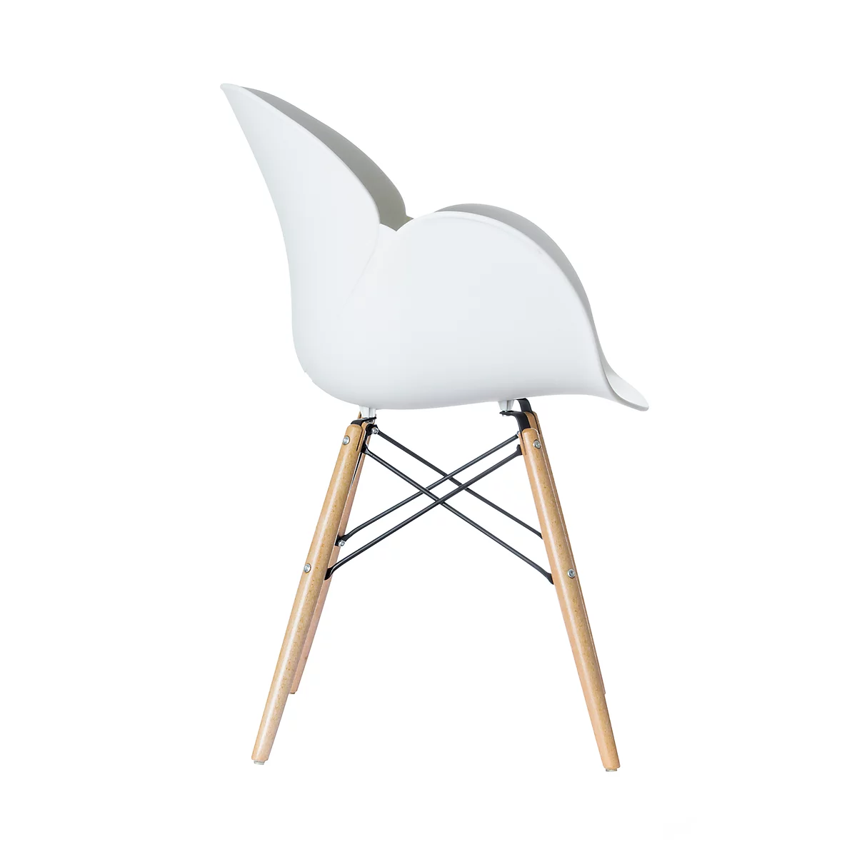 Stuhl Paperflow Kiwood, Massivholz, Metallverstrebungen, ergonomische PP-Sitzschale, weiß, 2er-Set