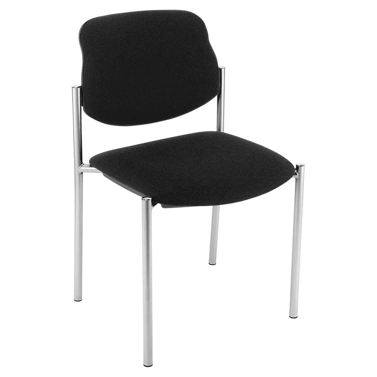 Black chair with padded seat and back, metal legs.