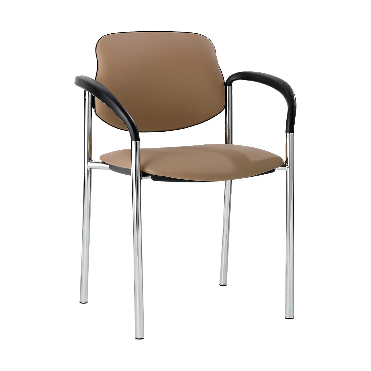 Beige conference chair, black armrests, chrome legs.