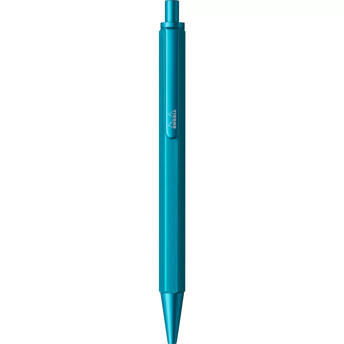 Stylo à bille Rhodia scRipt, corps en aluminium, mécanisme à poussoir, largeur de trait 0,7 mm, rechargeable, turquoise