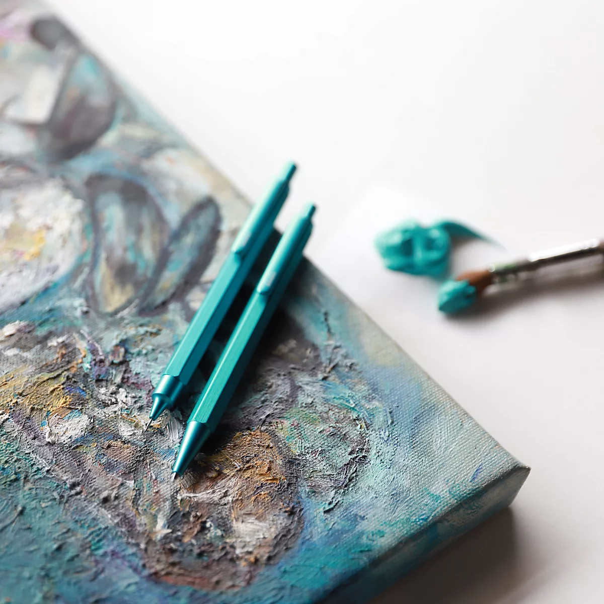 Stylo à bille Rhodia scRipt, corps en aluminium, mécanisme à poussoir, largeur de trait 0,7 mm, rechargeable, turquoise