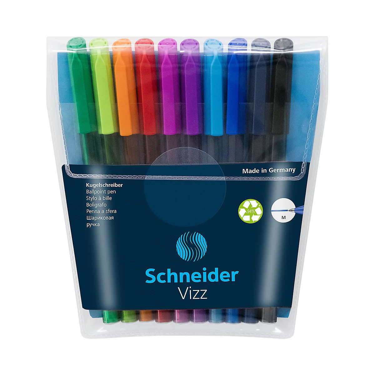 Stylo à bille Schneider Vizz, largeur de trait M, Gelco®, indélébile, 10 pièces, couleurs assorties