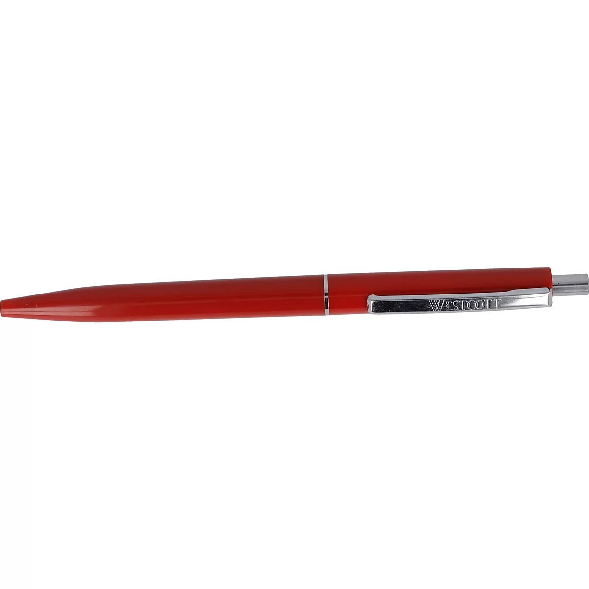 Stylo à bille rouge, avec clip argenté.