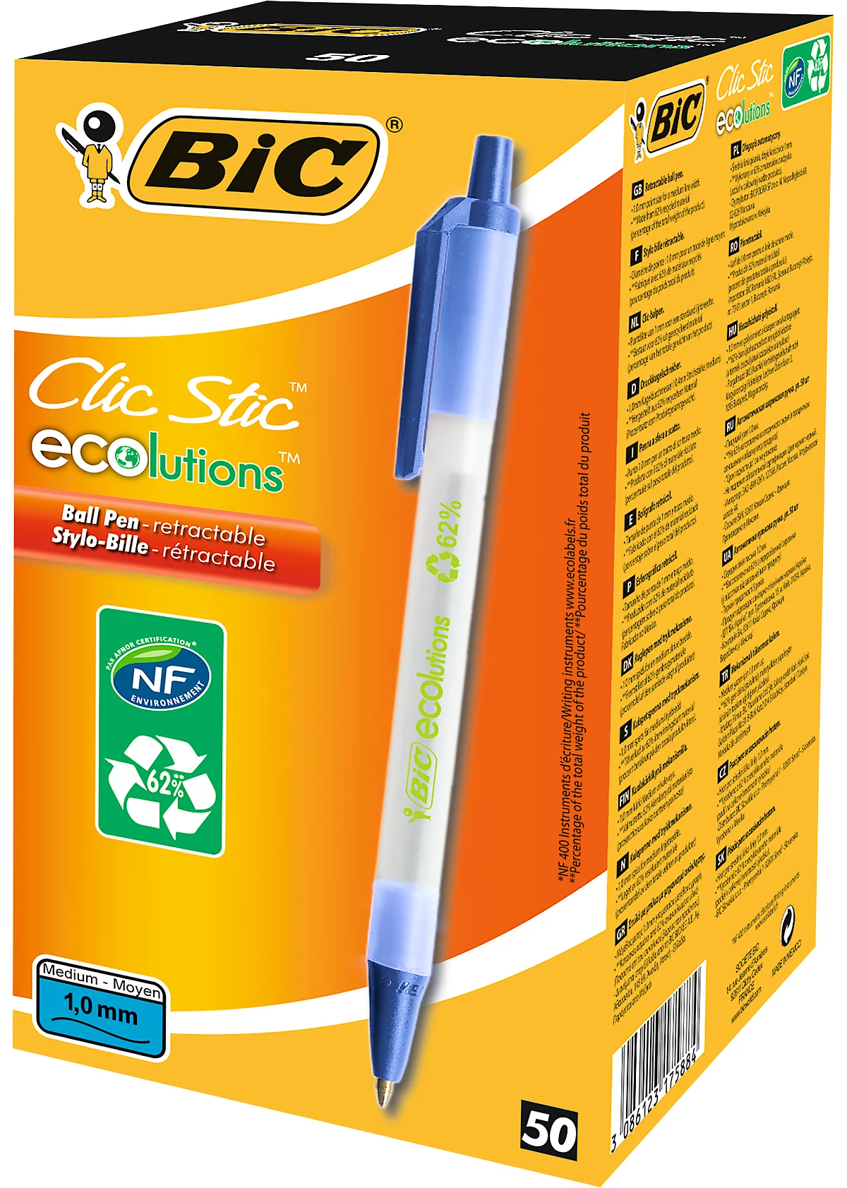 Stylo bille rétractable Clic Stic BIC® ECOlutions®, 0,4 mm, recyclé, bleu  ou noir, 50 p. acheter à prix avantageux