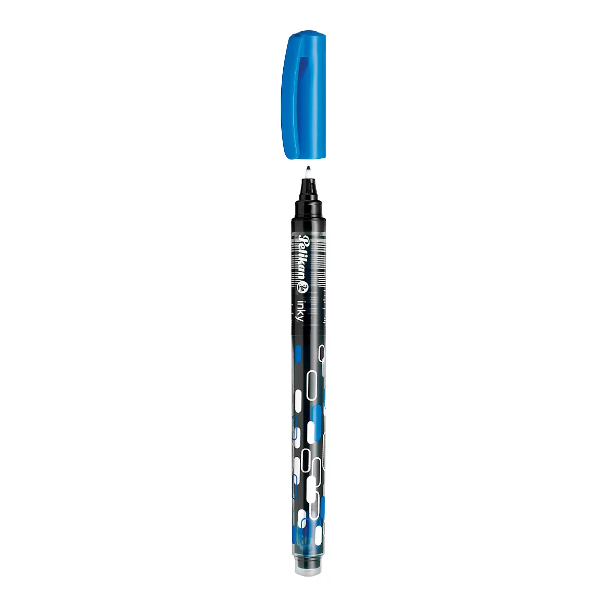 Stylo roller Pelikan Inky, encre bleue, largeur de trait 0,5 mm, système de régulation de l'encre et fenêtre, fermeture par capuchon, plastique, bleu