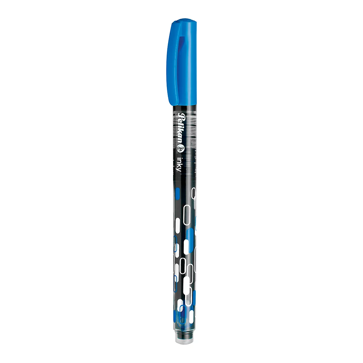 Stylo roller Pelikan Inky, encre bleue, largeur de trait 0,5 mm, système de régulation de l'encre et fenêtre, fermeture par capuchon, plastique, bleu