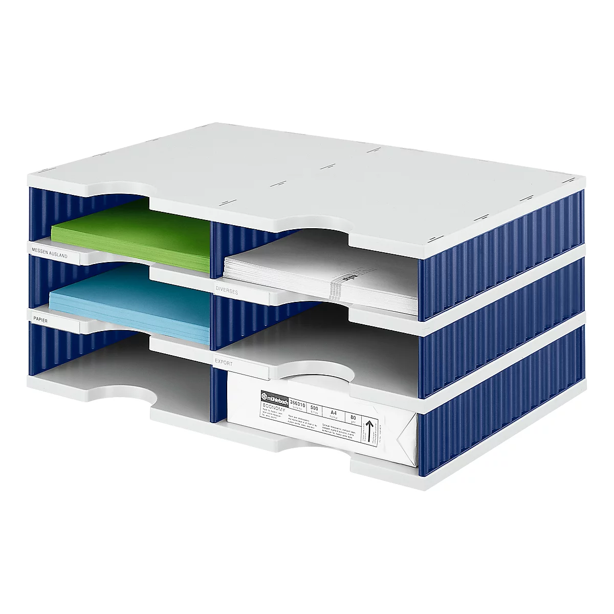 styro® sorteerstation styrodoc Standaard, C4, 3 etages/2 rijen/6 vakken, grijs/blauw