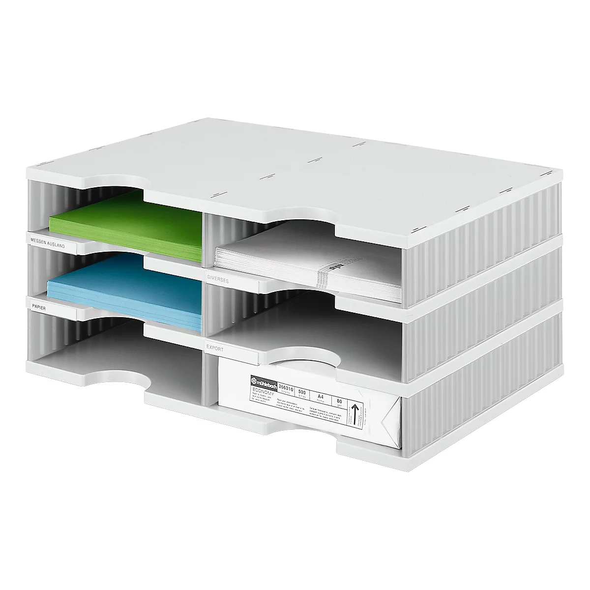 styro® sorteerstation styrodoc Standaard, C4, 3 etages/2 rijen/6 vakken, grijs/grijs
