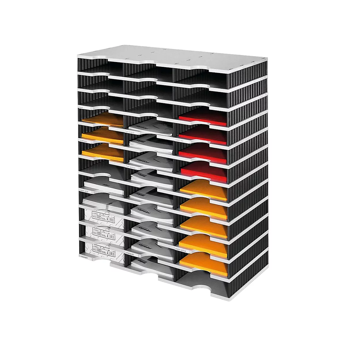 styro® sorteerstation styrodoc Standaard SET, C4, 12 etages/3 rijen/36 vakken grijs/zwart