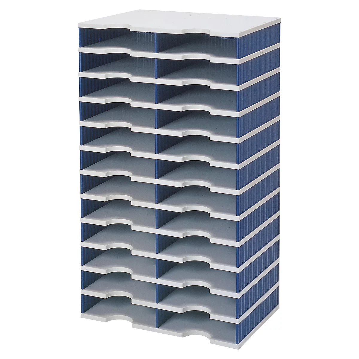 styro® Sortierstation styrodoc Standard SET, DIN C4, 12 Etagen/2-reihig/24 Fächer, grau/blau