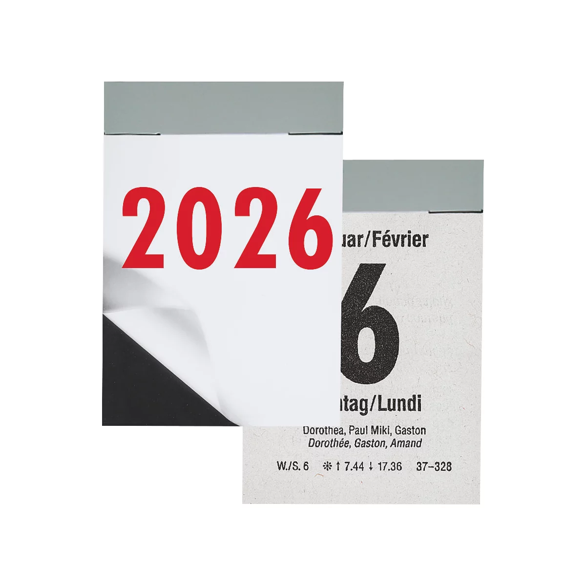 Calendrier affichant l'année 2026 et la date du 6 février. Le calendrier est ouvert.