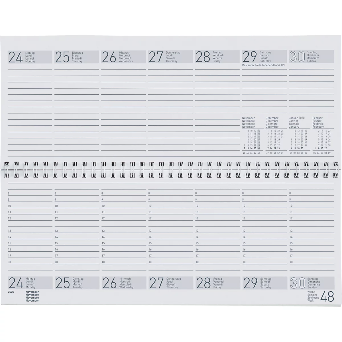 Un carnet ouvert avec des pages pour les jours de la semaine 24 à 30. En bordure, des dates et des indications de mois.