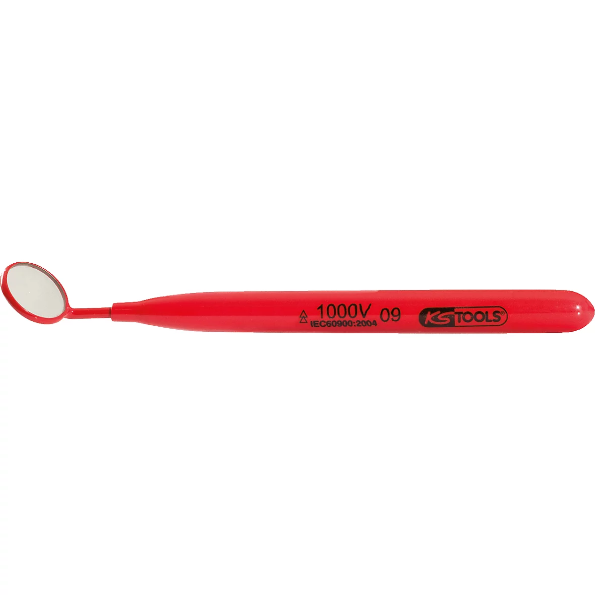 Roter Inspektionsspiegel mit rundem Spiegelkopf. Auf dem Griff ist „1000V 09 KS TOOLS“ aufgedruckt.