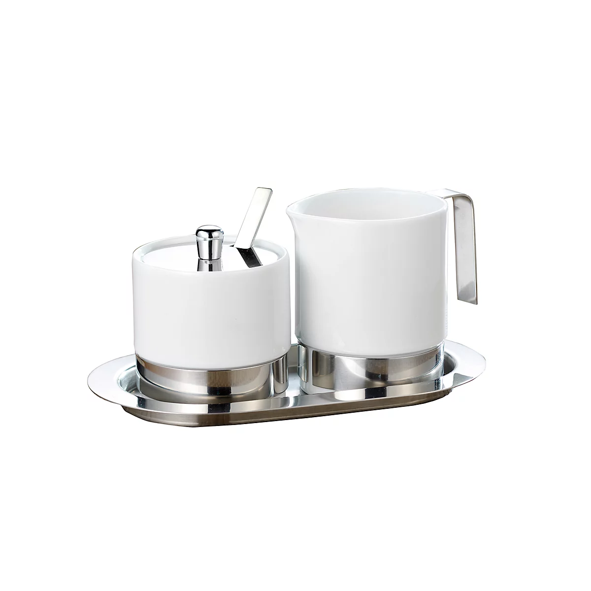 Suiker- en crèmeset ADAM, 4 stuks, wit porselein, roestvrij staal, crème pourer 0,25 l, suikerpotje 0,2 l
