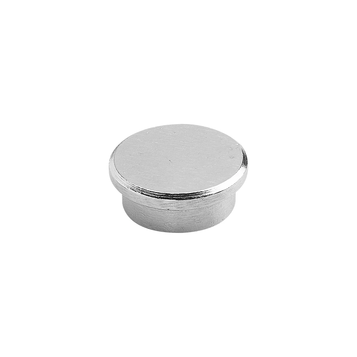 Round, silver furniture knob with a slightly roughened surface.
