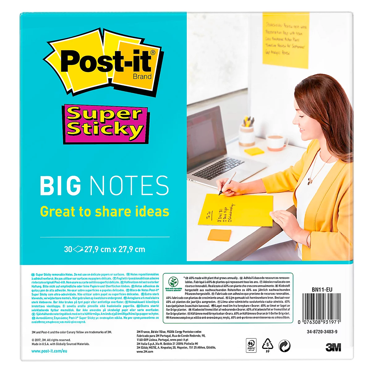 Post-it Notes super collantes, 7,6 x 7,6 cm, 5 blocs, 90 feuilles