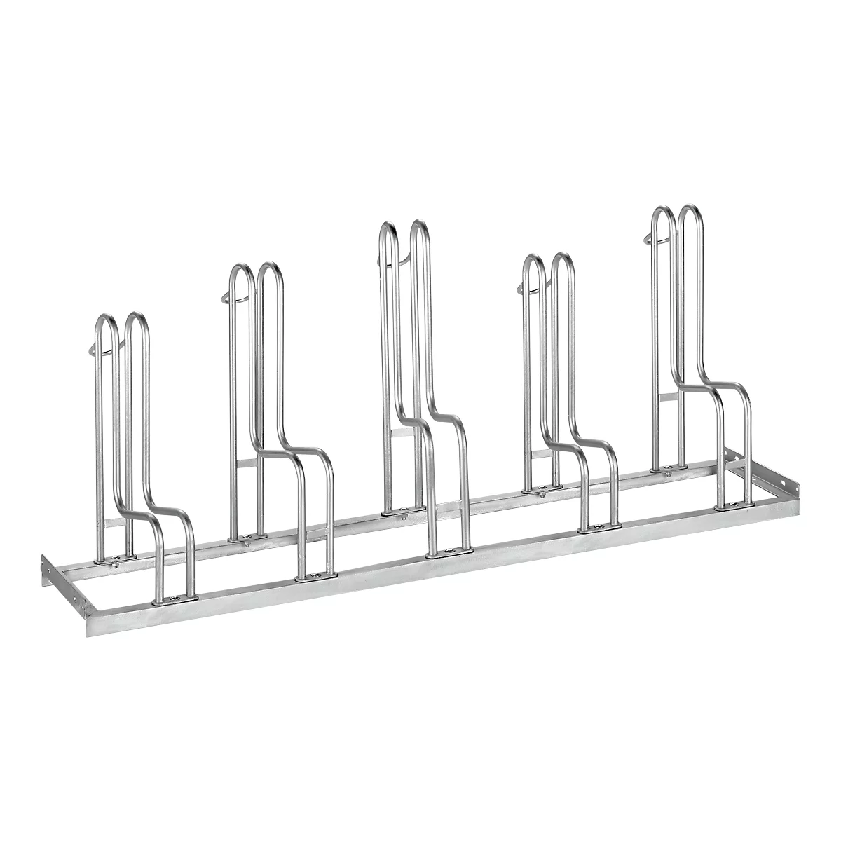 Support à vélos, 1 côté, p. pneus jusqu'à 55 mm de large, l. 1750 x P 1850 x H 740 mm, acier galvanisé, 5 places de stationnement, non monté