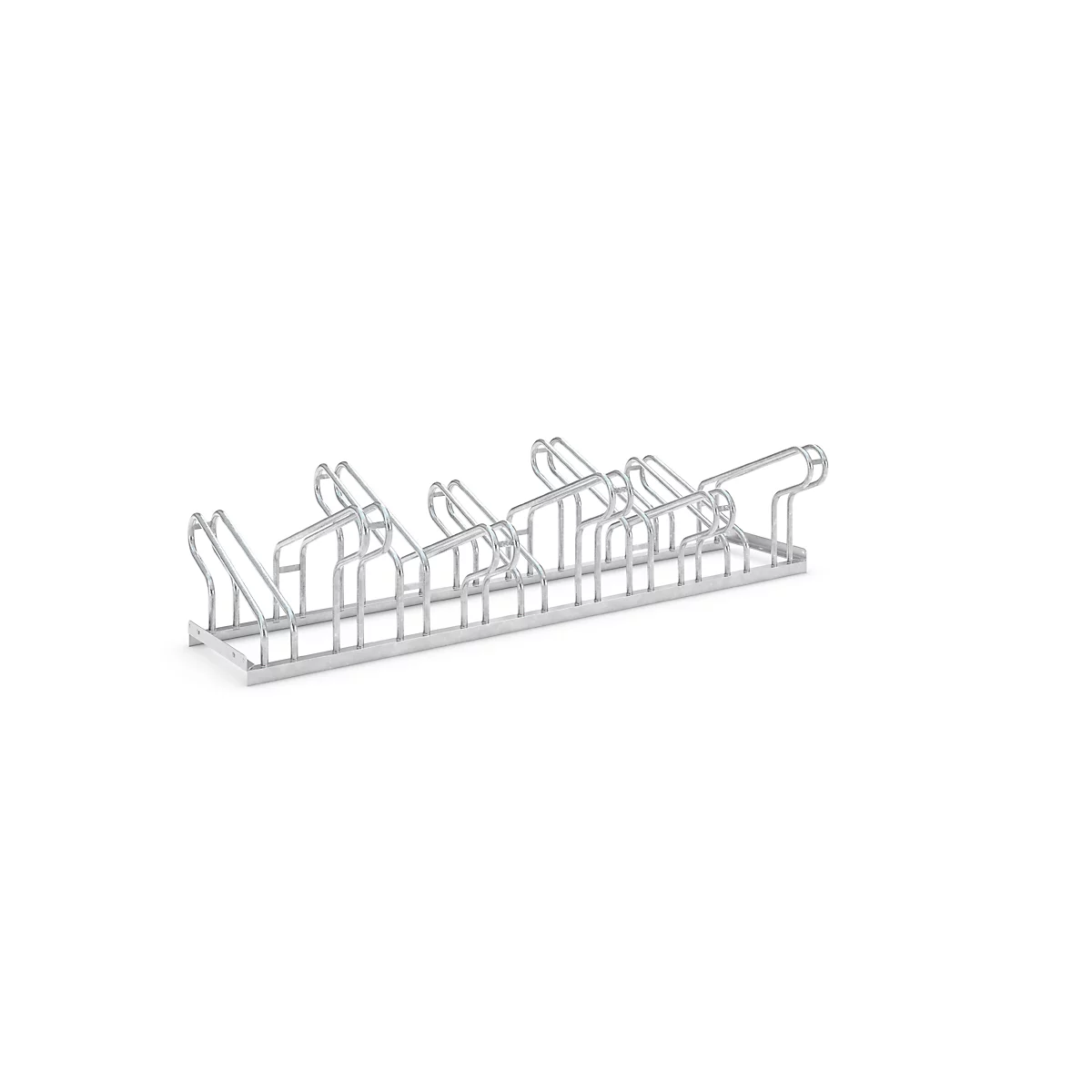 Support à vélos WSM, 2 côtés, p. pneus jusqu'à 55 mm de large, l. 1750 x P 3200 x H 415 mm, acier galvanisé, 10 places de stationnement, monté