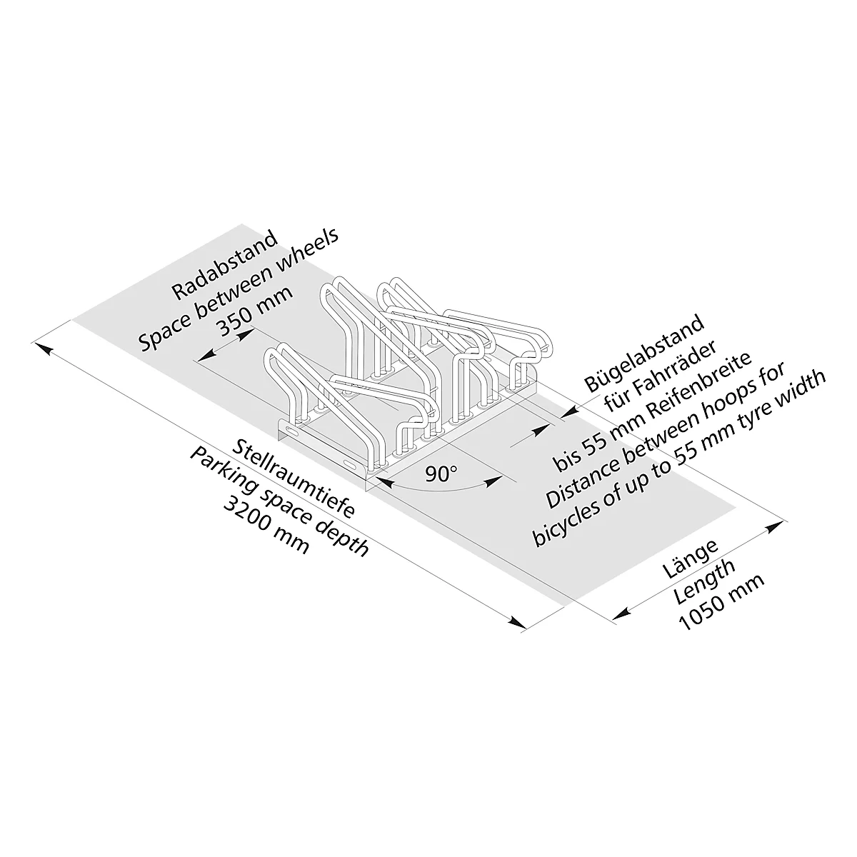 Support à vélos WSM, 2 côtés, pour pneus jusqu'à l; 55 mm, L 1050 x P 3200 x H 500 mm, acier galvanisé à chaud, 6 places, non monté