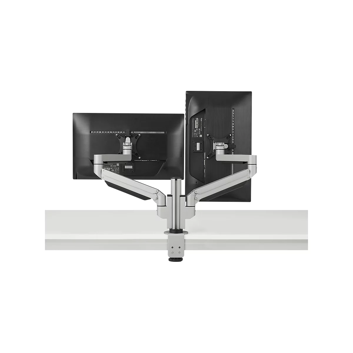 Support d'écran double Premium Office BakkerElkhuizen, jusqu'à 12 kg, pince de fixation, pivotant/hauteur ajustable, guide-câbles