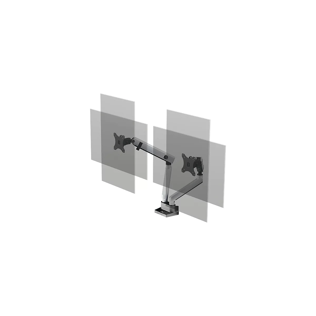 Support d'écran Durable Select Plus, pour 2 écrans jusqu'à 32', avec fixation pour table, réglable en rotation/pivotement/hauteur, compatible VESA, argenté