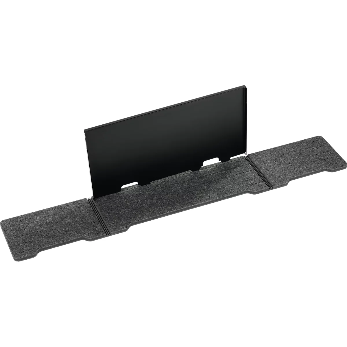 Écran noir avec support en tissu. Pare-vue pliable, gris chiné.