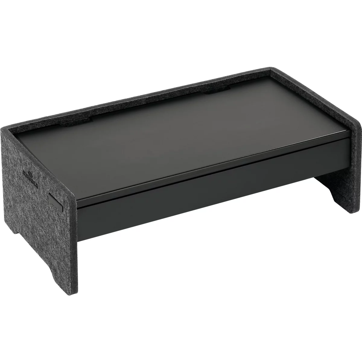 Rehausseur d'écran gris de forme rectangulaire.