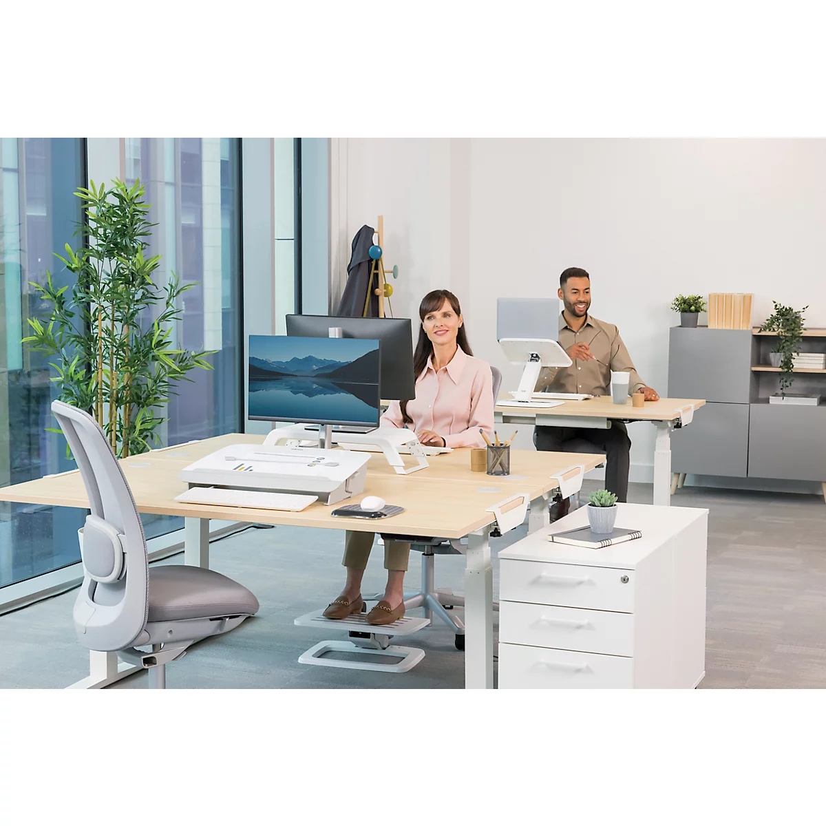 Support d'écran Fellowes Hana™ LT, pour 1 écran jusqu'à 22,6 kg, réglable en hauteur sur 3 positions, avec espace de rangement, L 560 x P 222 x H 102 mm, blanc
