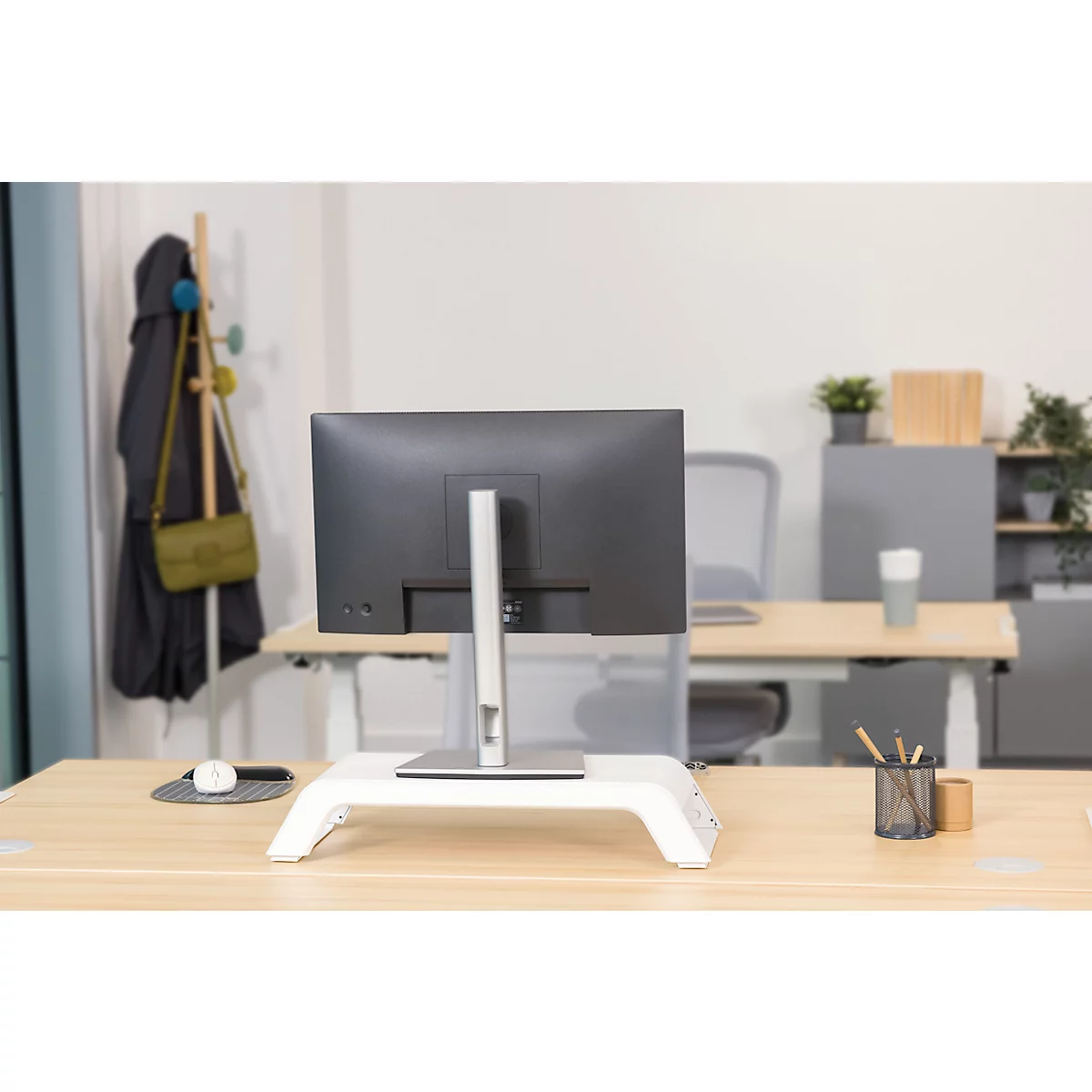 Support d'écran Fellowes Hana™ LT, pour 1 écran jusqu'à 22,6 kg, réglable en hauteur sur 3 positions, avec espace de rangement, L 560 x P 222 x H 102 mm, blanc