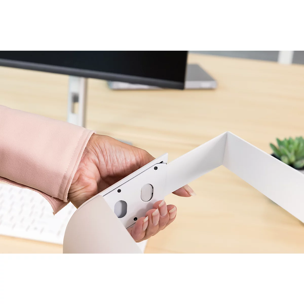 Support d'écran Fellowes Hana™ LT, pour 1 écran jusqu'à 22,6 kg, réglable en hauteur sur 3 positions, avec espace de rangement, L 560 x P 222 x H 102 mm, blanc