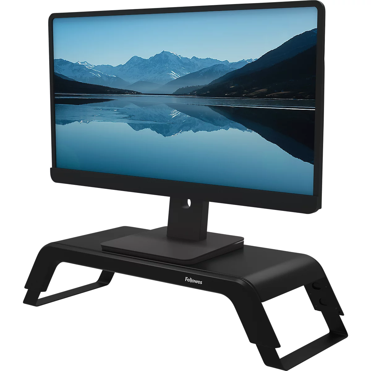 Support d'écran Fellowes Hana™ LT, pour 1 écran jusqu'à 22,6 kg, réglable en hauteur sur 3 positions, avec espace de rangement, L 560 x P 222 x H 102 mm, noir