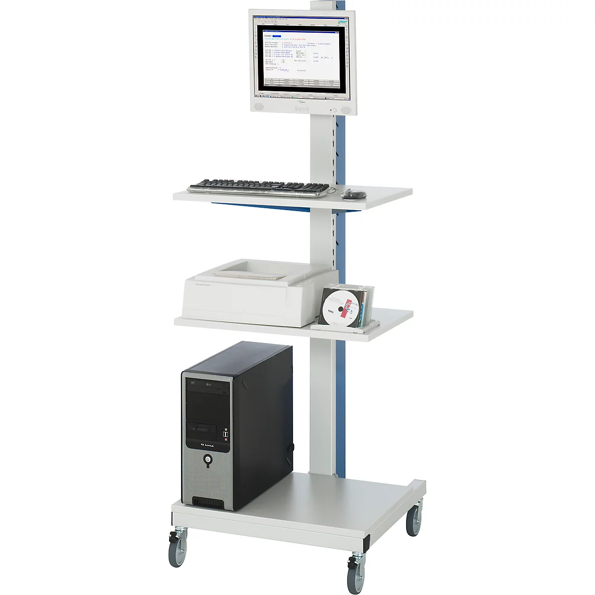 Support d'ordinateur type 6018, l. 650 x P 650 x H 1850 mm, mobile