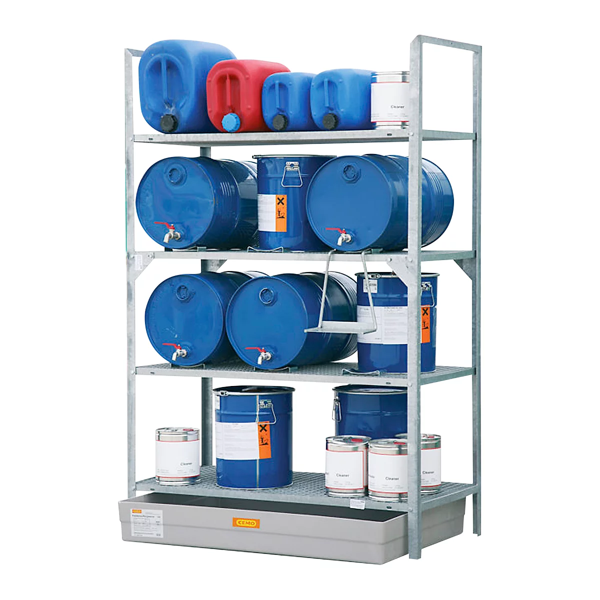 Support de fûts type 540 CEMO, avec bac de rétention en PRV et support de fûts, poids 82 kg, L 1320 x l 800 x H 2000 mm