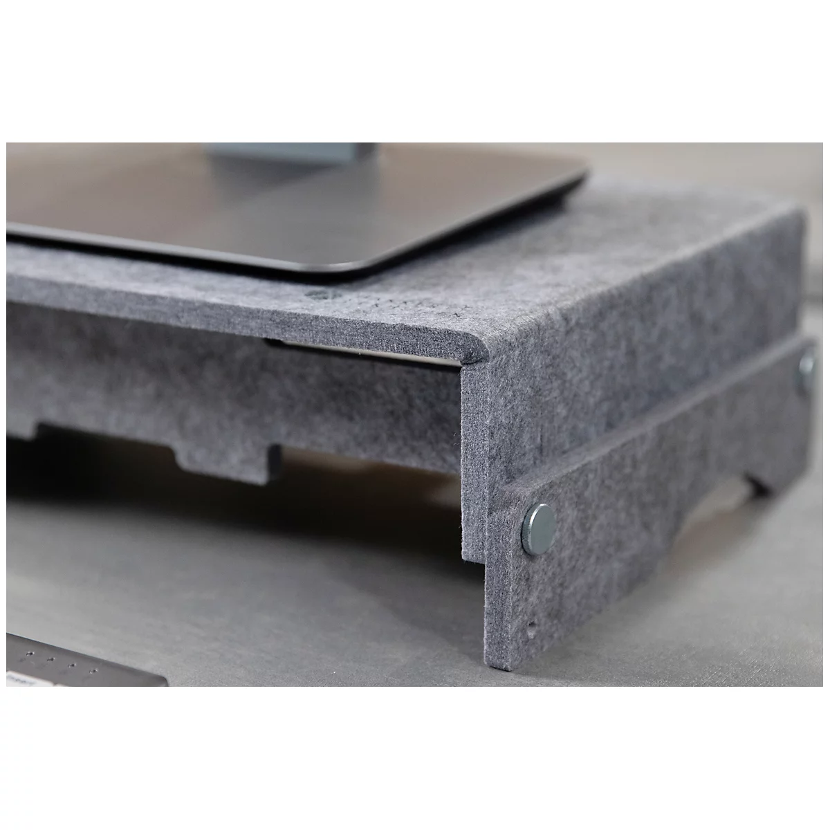 Support de moniteur Circular-Line BakkerElkhuizen Q-riser 110, en matériau recyclé à 60%, L 375 x H 75 x P 250 mm, gris clair