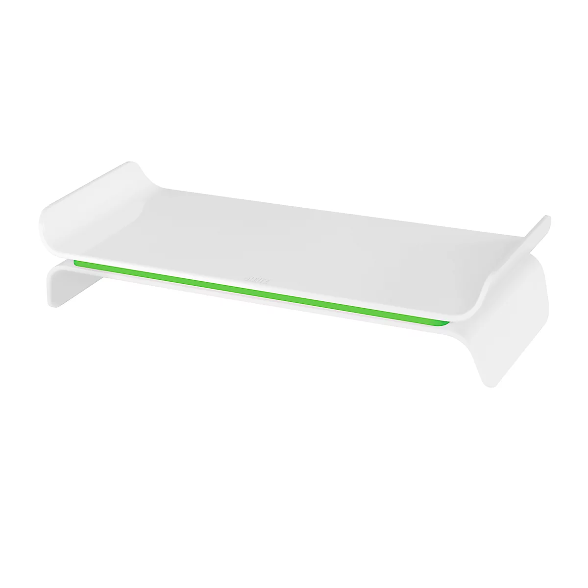 Support de moniteur ergonomique Ergo WOW LEITZ®, jusqu'à 27', L 209 x H 112 mm, réglable en hauteur, espace de rangement pour clavier, blanc/vert