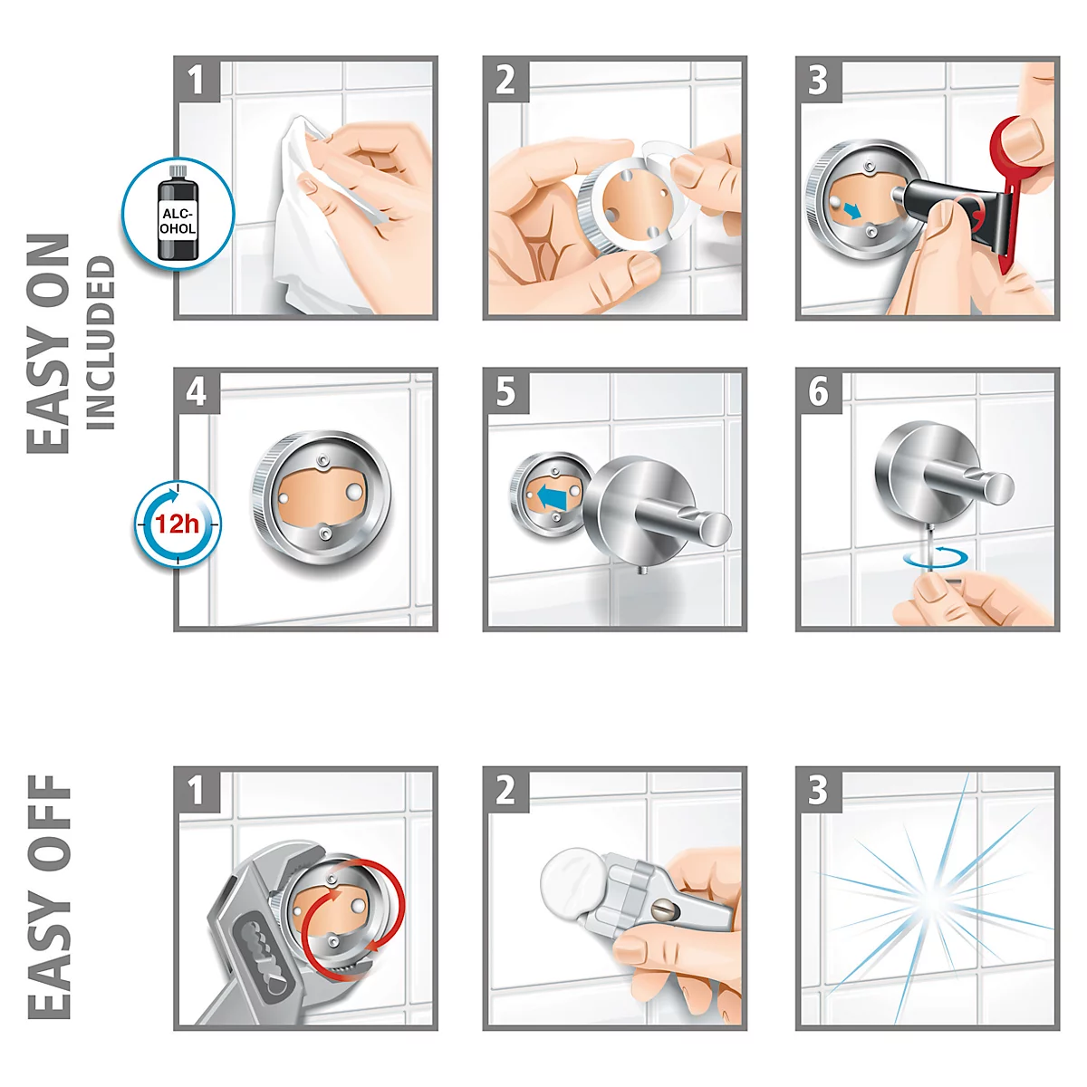 Support de papier toilette tesa Moon, fixation sans perçage, avec solution adhésive, amovible, aspect inox