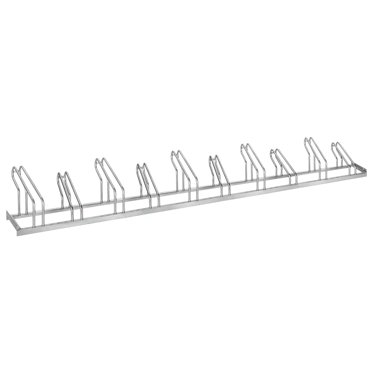 Support de stationnement, 1 face, pour pneus jusqu'à 55 mm de large, L 3500 x P 1850 x H 500 mm, acier galvanisé à chaud, 10 places de stationnement, monté