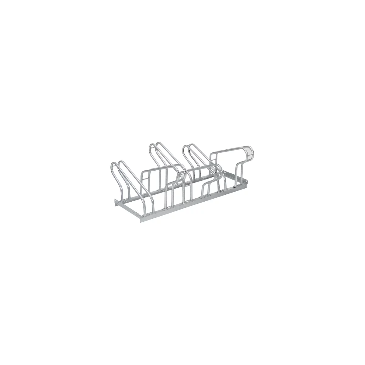 Support de stationnement, 2 côtés, pour pneus jusqu'à W 55 mm, L 1050 x P 3200 x H 500 mm, acier galvanisé à chaud, 6 places de stationnement, monté