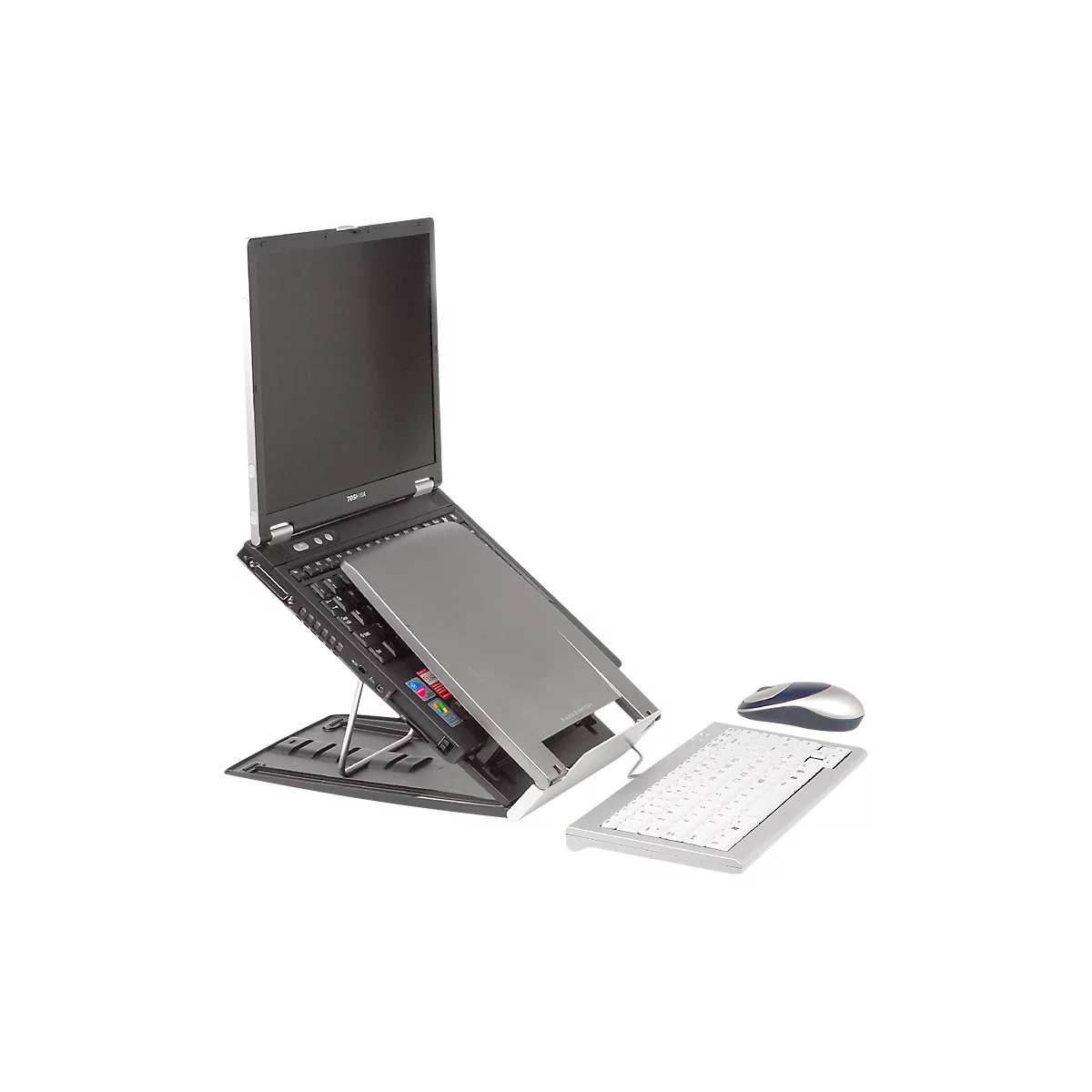 Support ergonomique pour PC portable Ergo-Q 330 BakkerElkhuizen, hauteur ajustable, jusqu'à 17 pouces, pratique même en déplacement
