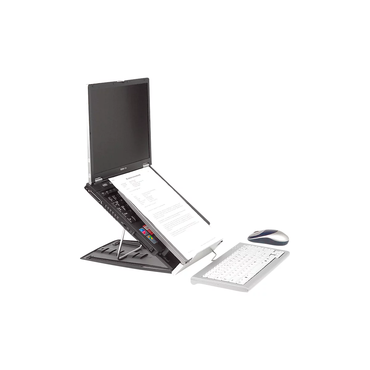 Support ergonomique pour PC portable Ergo-Q 330 BakkerElkhuizen, hauteur ajustable, jusqu'à 17 pouces, pratique même en déplacement