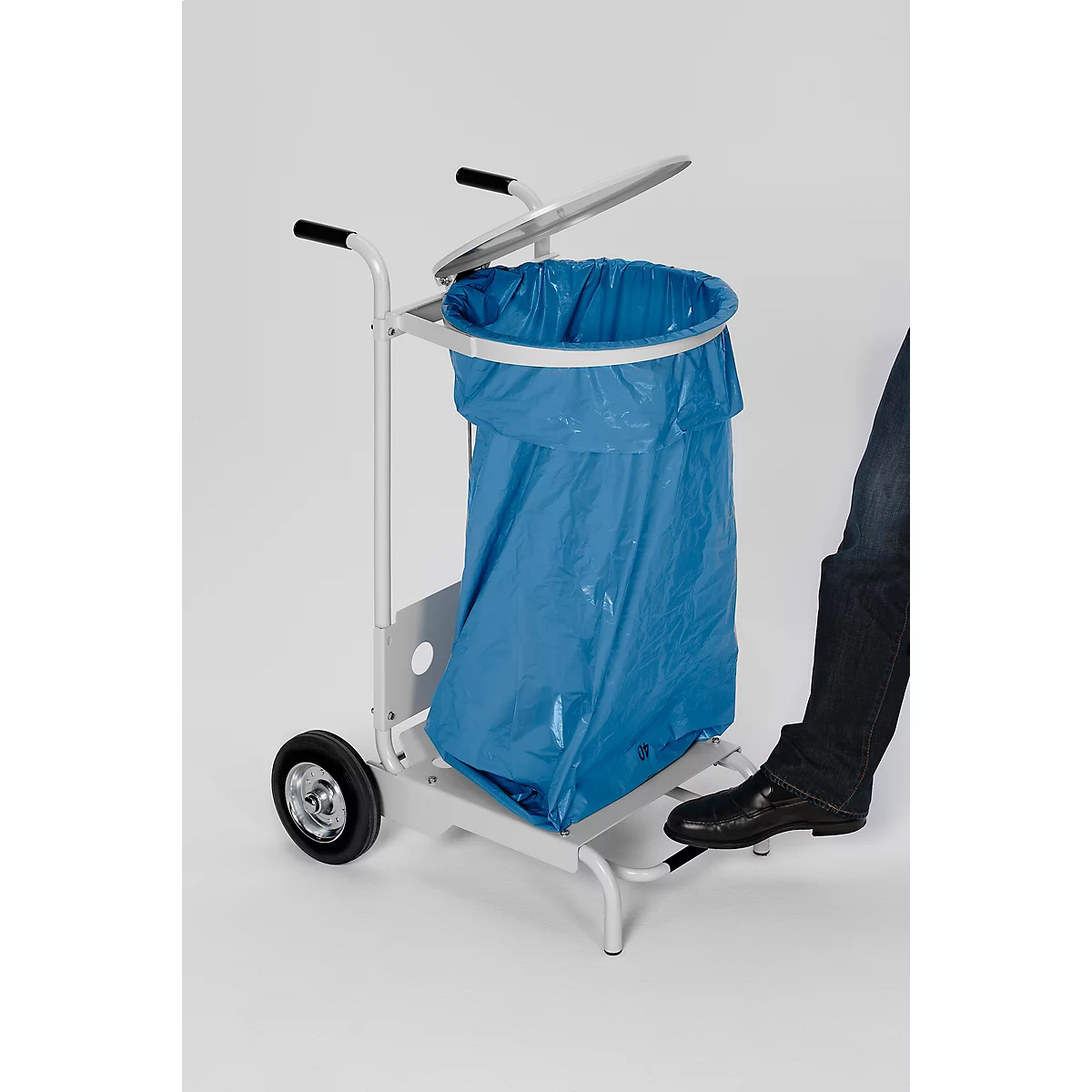 Support mobile pour sac poubelle - en acier - avec pédale et couvercle
