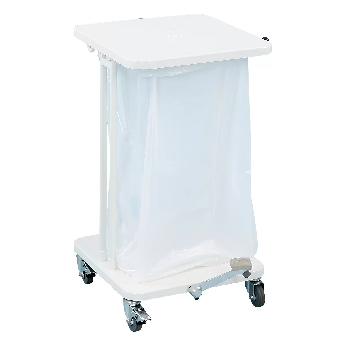 Support mobile Saekko Boy pour sac poubelle de 40 litres, avec couvercle et avec pédale, blanc