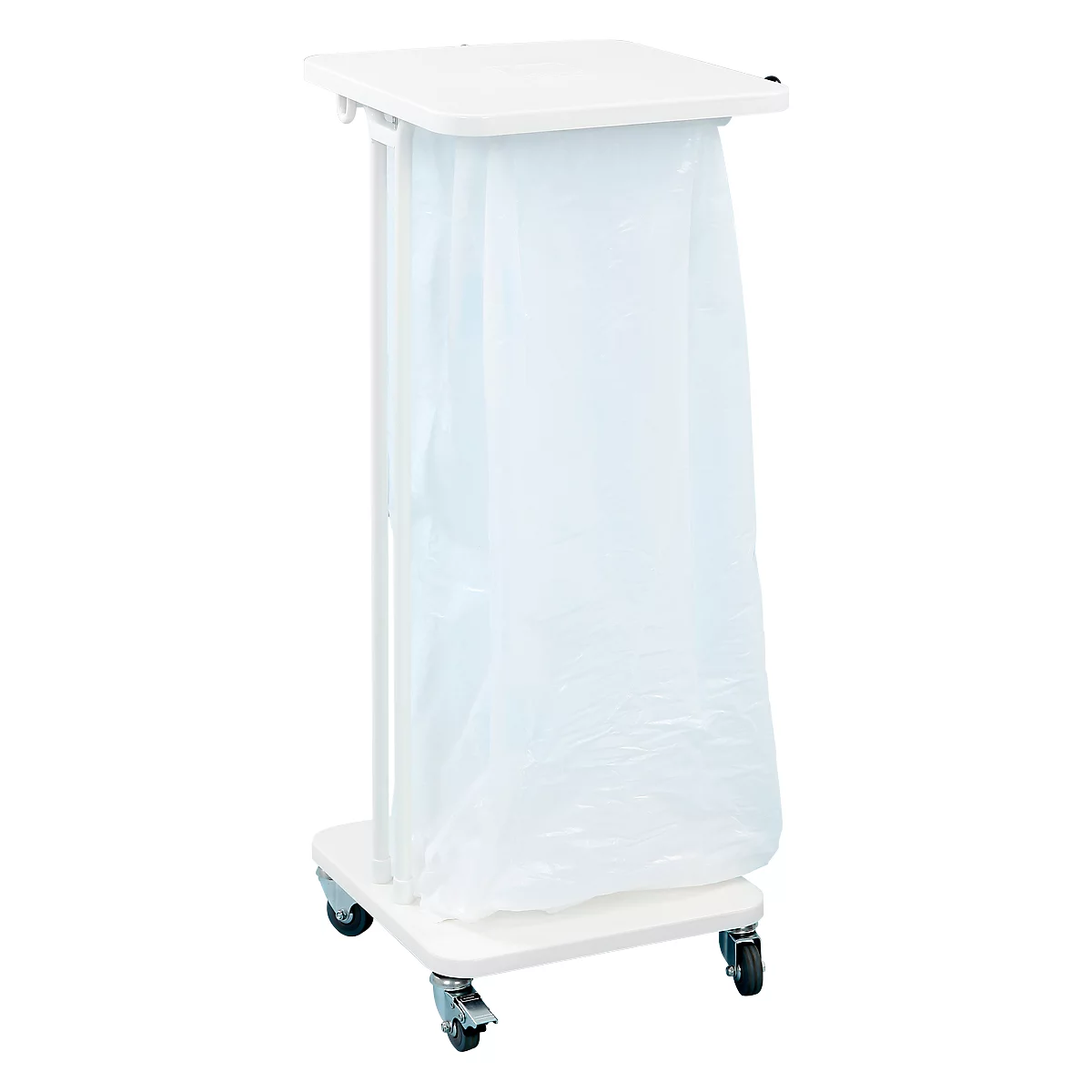 Support mobile Saekko Boy pour sac poubelle de 60 litres, avec couvercle, blanc