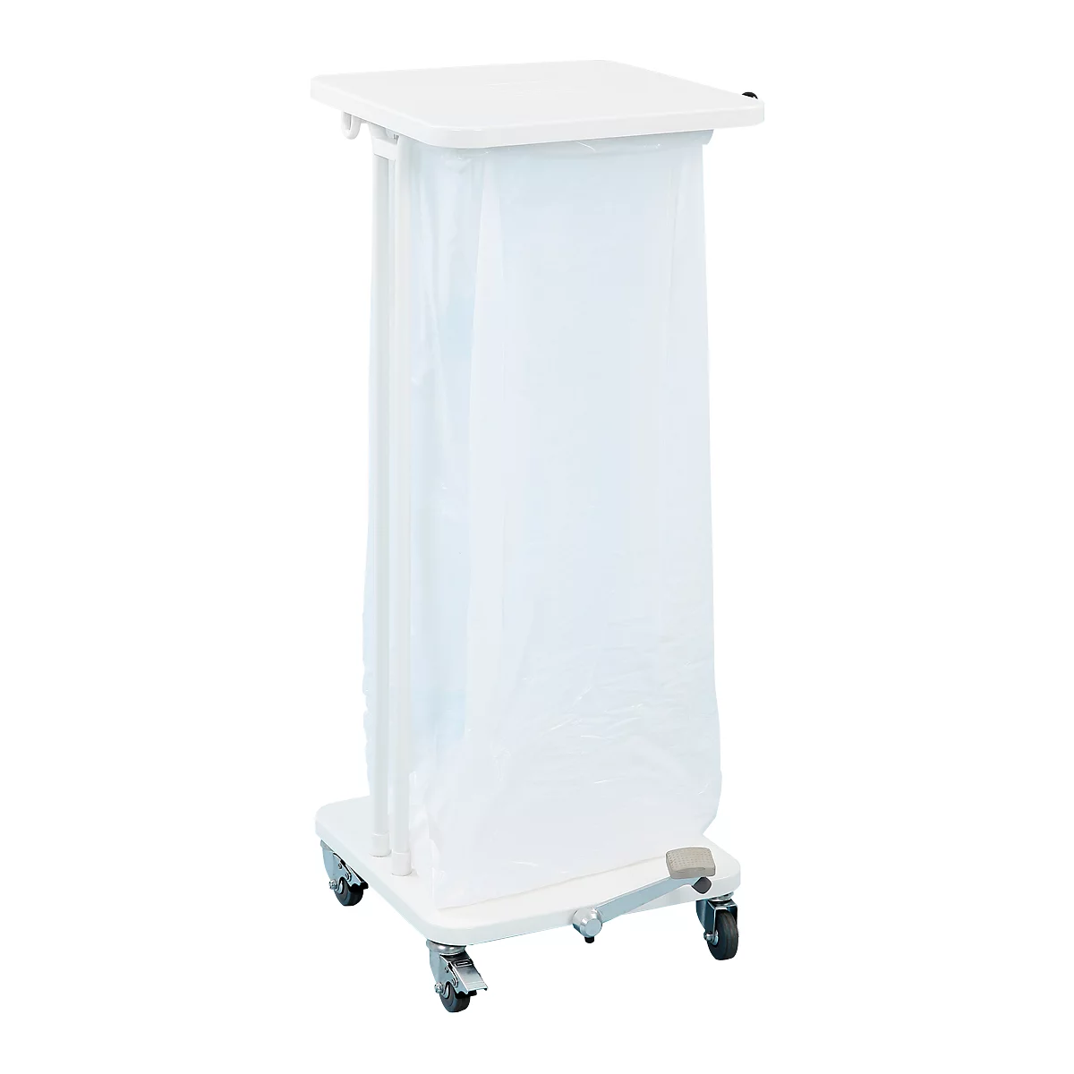 Support mobile Saekko Boy pour sac poubelle de 60 litres, avec couvercle et avec pédale, blanc