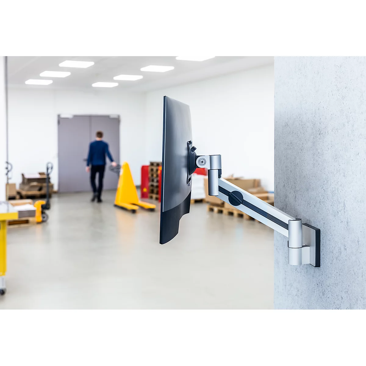 Support mural pour moniteur Durable, avec bras, pour 1 écran 21-27', jusqu'à 8 kg, VESA, rotatif et inclinable, argent métallique