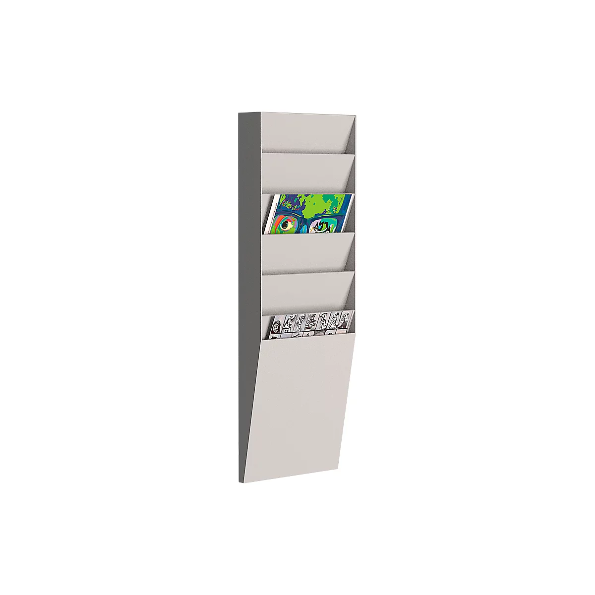 Support mural pour prospectus format A4 portrait 6 compartiments Paperflow, gris