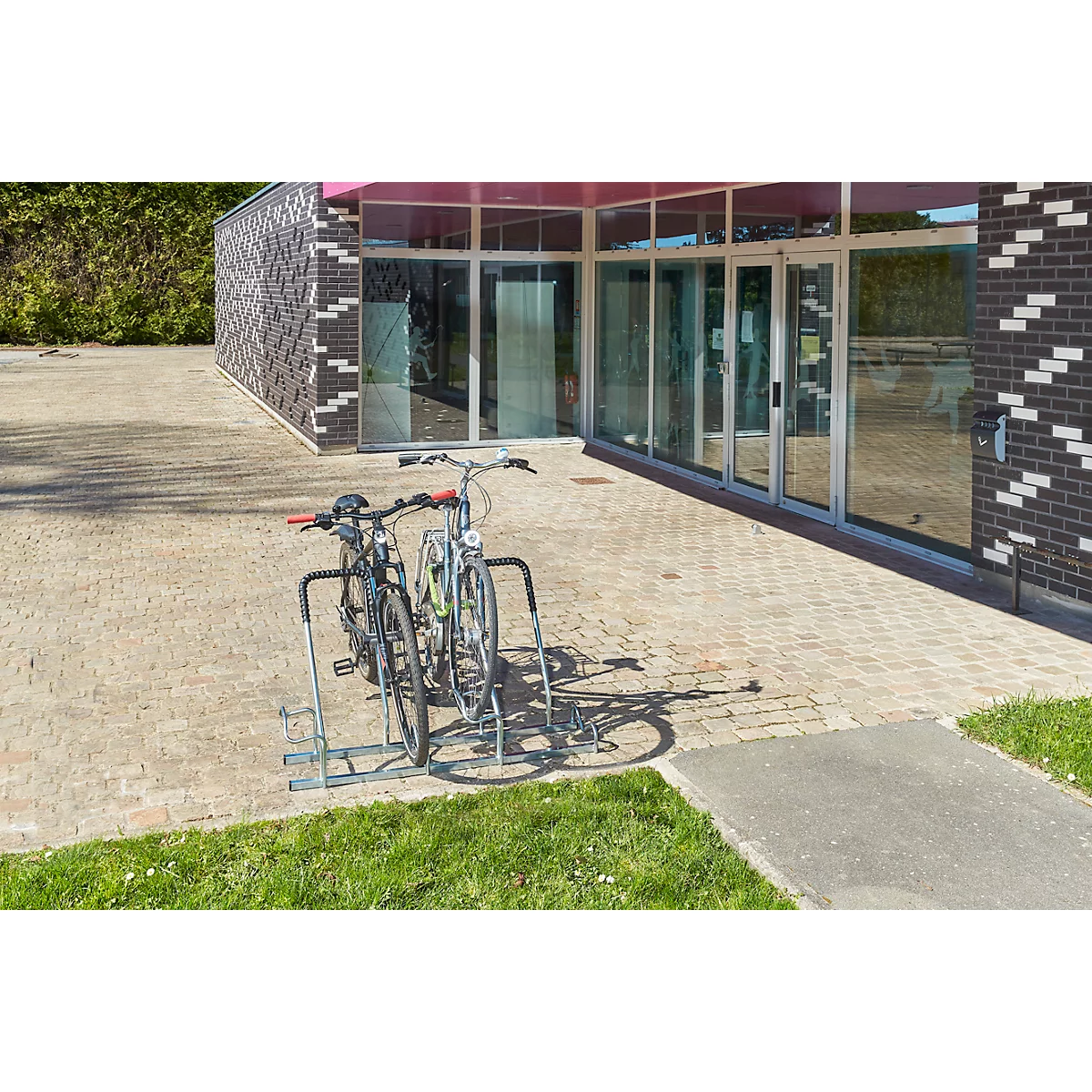 Support pour 2 vélos Mottez - module de base - acier galvanisé - arceau avec caoutchouc - l. 670 x P 590 x H 740 mm