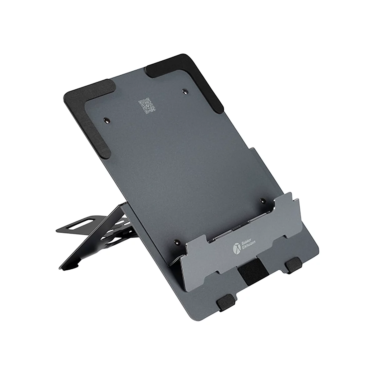 Support pour ordinateur portable Bakker Elkhuizen FlexTop 170, pour ordinateurs portables &amp; tablettes jusqu'à 16', ergonomique, L 206 x P 277 x H 6,5 mm, aluminium, gris foncé mat